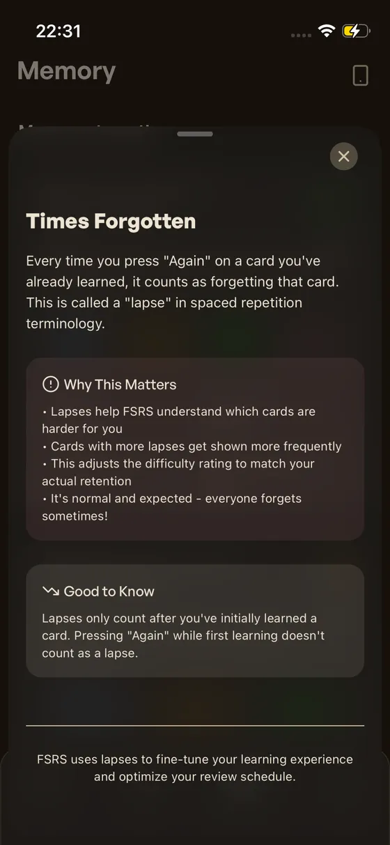 Times Forgotten (lapses) explanation
